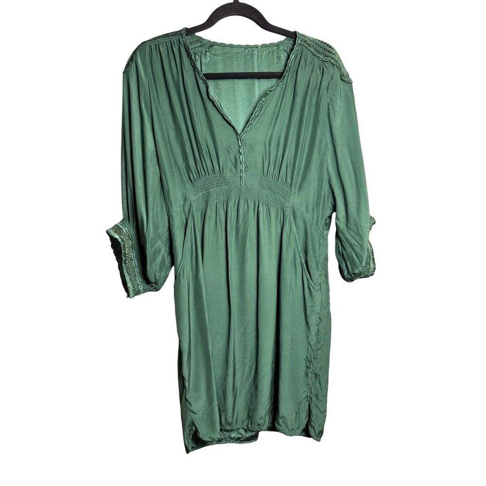 Isabel Marant Silk Tunic Dress Women 42 Green Smocked‎ Boho Cottagecore Luxury